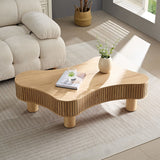 English Elm 42.52 Inch Modern Wooden Handcraft Drum Coffee Table Irregular Shaped Coffee Table For Living Room,Small Coffee Table With Sturdy Pedestal,Natural Color