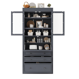 English Elm Topmax Shaker Pantry Cabinet with Drawers Power Outlet and Glass Doors SP000094AAE