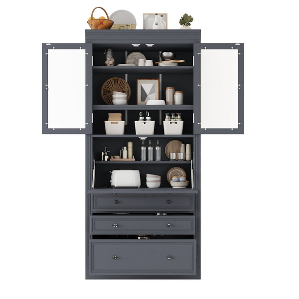 English Elm Topmax Shaker Pantry Cabinet with Drawers Power Outlet and Glass Doors SP000094AAE
