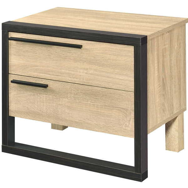 English Elm Oak Rustic Industrial 2-Drawer Nightstand with Elevated 5" Metal Legs, Oak and Black Storage Accent (22.5"W) B062P185668