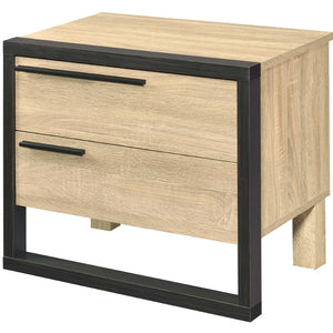 English Elm Oak and Black 2-Drawer Nightstand