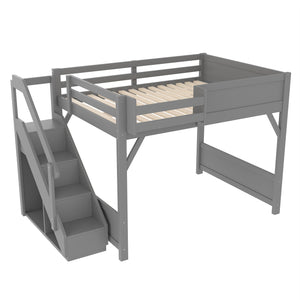 English Elm Twin Low Loft Bed Solid Pine Frame Kids Study Desk Blackboard Storage White Gray W1580S00469