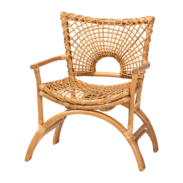 English Elm Bohemian Woven Rattan Accent Chair with Open Lattice Back for Boho Living Spaces B2750P420416