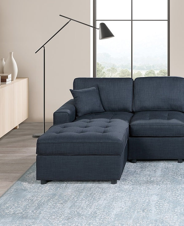 English Elm Contemporary 3-Piece Sectional Sofa Set in Ash Black Corduroy with RAF/LAF Chaise, Tufted Seats, Pillows - Stylish Low-Profile Design Dark Blue 34 L x 18 W x 68 H B011S01766