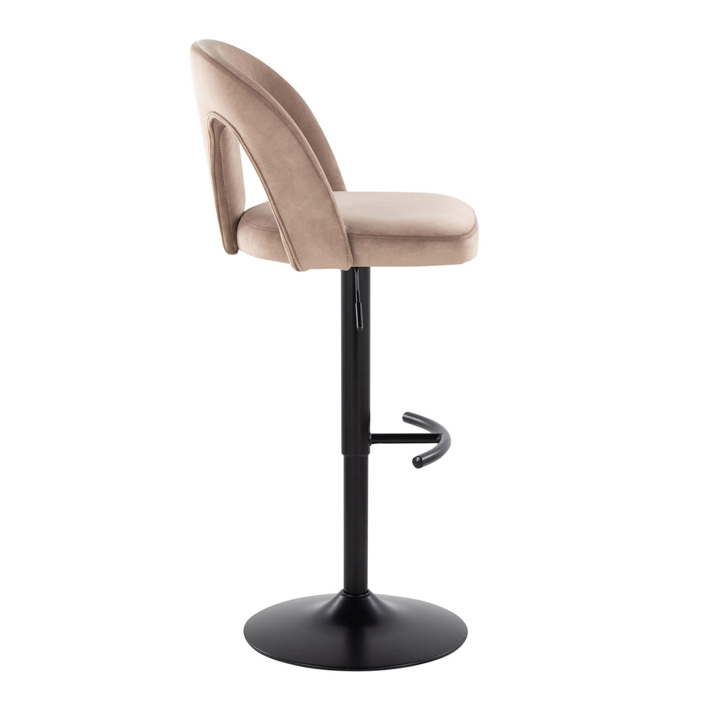 English Elm Adjustable Swivel Barstools Taupe Velvet Seat Matte Black Base Set of Two B202S01958