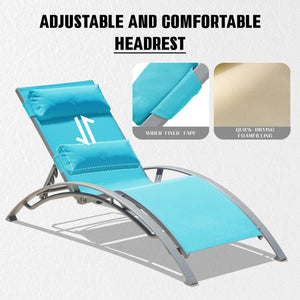 English Elm Pool Lounge Chairs Set of 2 Aluminum Frame Textilene Chaise with 5 Recline Positions & Neck Pillow Lake Blue W1859P321484
