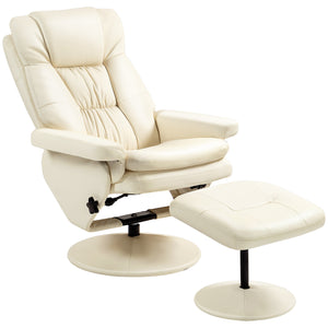 English Elm HOMCOM Plush PU Leather Swivel Recliner with Ottoman, 360° Rotating Relaxing Chair with Footrest and Adjustable Backrest for Living Room Office Comfort Cream White W2225P217429