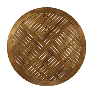 English Elm 47.25" Solid Acacia Round Outdoor Dining Table Slatted Teak Finish Seats Four N770P396234T