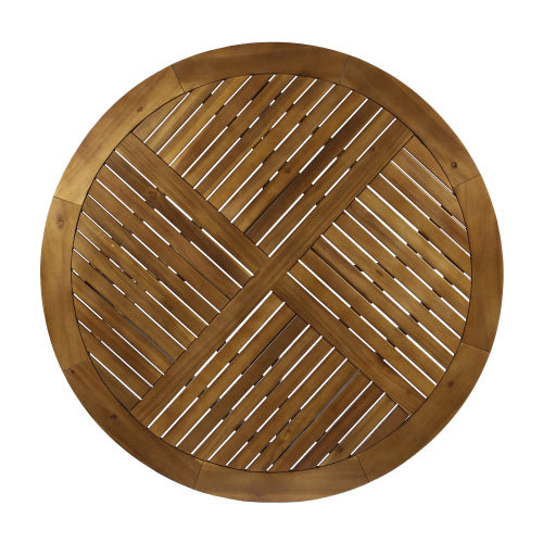 English Elm 47.25" Solid Acacia Round Outdoor Dining Table Slatted Teak Finish Seats Four N770P396234T