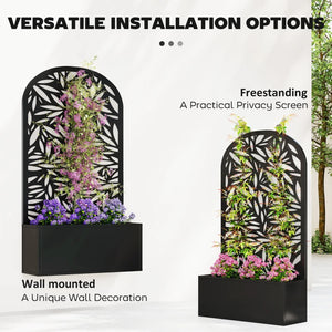 English Elm Freestanding Metal Raised Garden Bed with Leaf Trellis Panel for Patios and Balconies T3971P455193