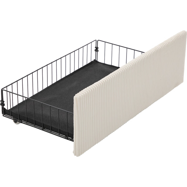 English Elm UNITED Corduroy L-Shaped Sectional Sofa with Storage Ottoman, USB Ports, Cup Holders & LED Lighting Beige W1568P332400