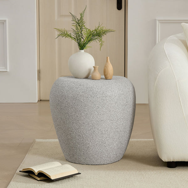 English Elm 19.29 Inch Fiberglass Stacked Stone Side Table Sculpted Organic Form for Living Room Beige W2582P427035