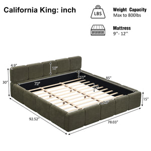 English Elm California King Boucle Upholstered Platform Bed Thick Block Headboard Modern Suite N757P391356D
