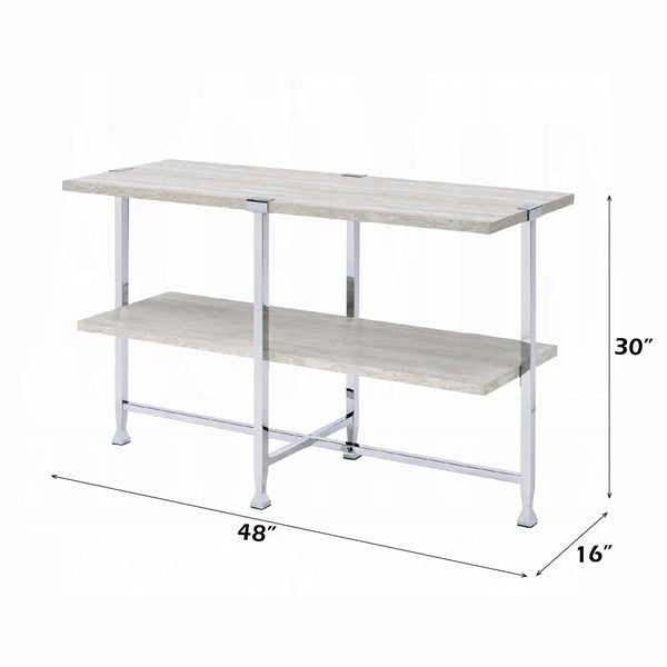 English Elm Contemporary Sofa Table with Wooden Top and X-Frame Metal Legs, Stable Modern Console for Living Room Chrome,White Oak 21 L x 53 W x 6 H B2741P337716