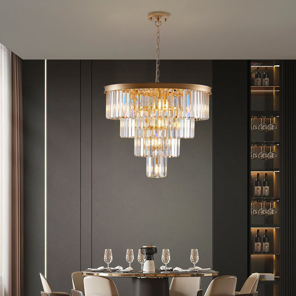 English Elm 24" Modern Crystal Chandelier 4-Tier K9 Crystals French Gold Ceiling Light for Dining Room W2312P368687