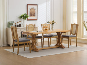 English Elm Full Solid wood rattan-back dining chair with breathable matte linen cushion, high-resilience foam comfort W1143P384365 W1143P384365