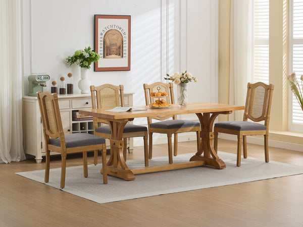 English Elm Full Solid wood rattan-back dining chair with breathable matte linen cushion, high-resilience foam comfort W1143P384365 W1143P384365