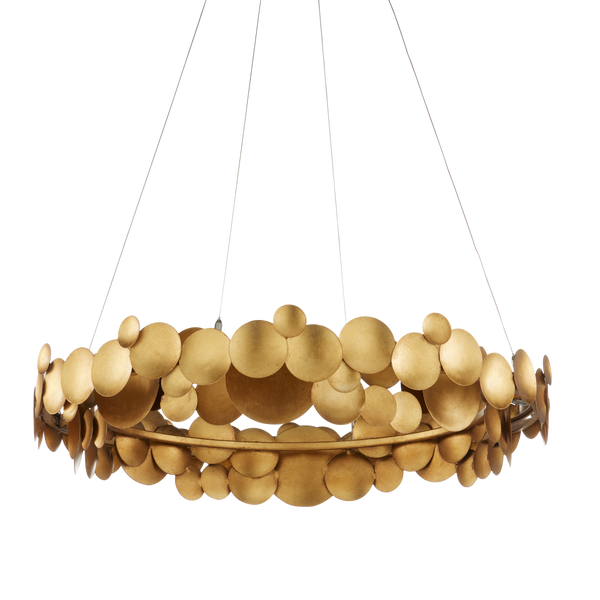 Lavengro Stunning Gold Leaf Chandelier - Modern Wrought Iron Design with LED & Adjustable Height