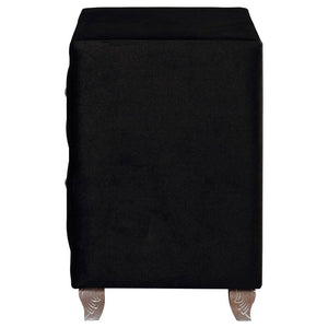 English Elm Glam Upholstered Nightstand with Acrylic Button Tufting Velvet Cabriole Feet Bedroom Black B2741P435907