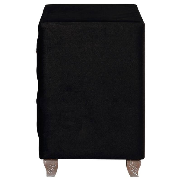 English Elm Glam Upholstered Nightstand with Acrylic Button Tufting Velvet Cabriole Feet Bedroom Black B2741P435907