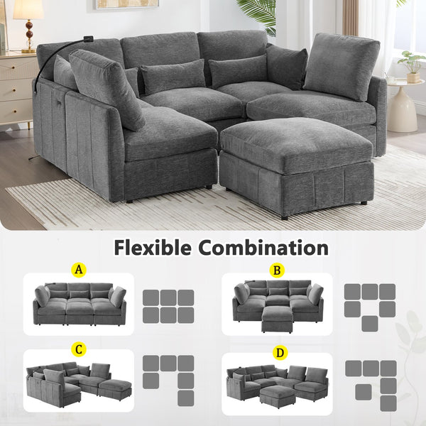 English Elm Modern Modular Sectional Sofa With Usb Ports & Movable Ottoman - L-Shaped, U-Shaped, Sofa Bed Comfort N719S002050E
