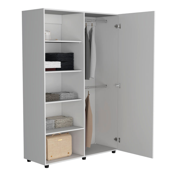English Elm Eco 72" High 6-Tier Shelf Cabinet Armoire with Two Hanging Rods, Five Shelves, Mobile Storage Unit White 79.37 L x 22.83 W x 4.33 H B070S00349