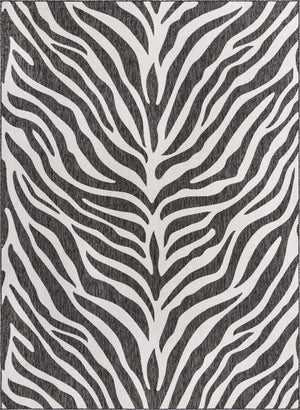 Unique Loom Outdoor Safari Tsavo Machine Made Animal Print Rug White, Black 7' 10" x 11' 0"