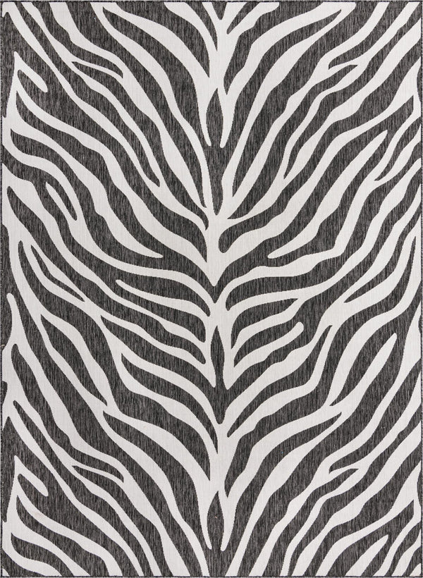 Unique Loom Outdoor Safari Tsavo Machine Made Animal Print Rug White, Black 7' 10" x 11' 0"