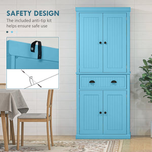 English Elm Homcom 72" Light Blue Kitchen Pantry Cabinet With 4 Doors, Drawer & Adjustable Shelves For Storage W2225P249921