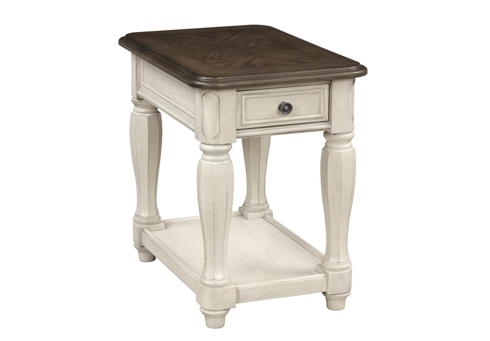 English Elm Antique Two-Tone End Table with Drawer Storage, Solid Wood & MDF Construction, Classic Design Appeal Antique White 29.5 L x 24.5 W x 10.25 H B2699P207129