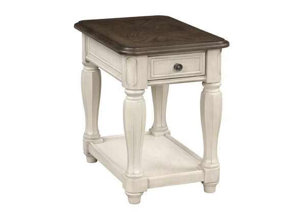 English Elm Antique Two-Tone End Table with Drawer Storage, Solid Wood & MDF Construction, Classic Design Appeal Antique White 29.5 L x 24.5 W x 10.25 H B2699P207129