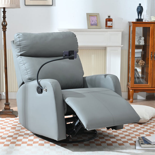 English Elm Swivel 360° Rocker Recliner Chair with Glider, 95-160° Manual Recline, 30° Rocking, Nursery Seat (Blue-Gray) W1028P251470