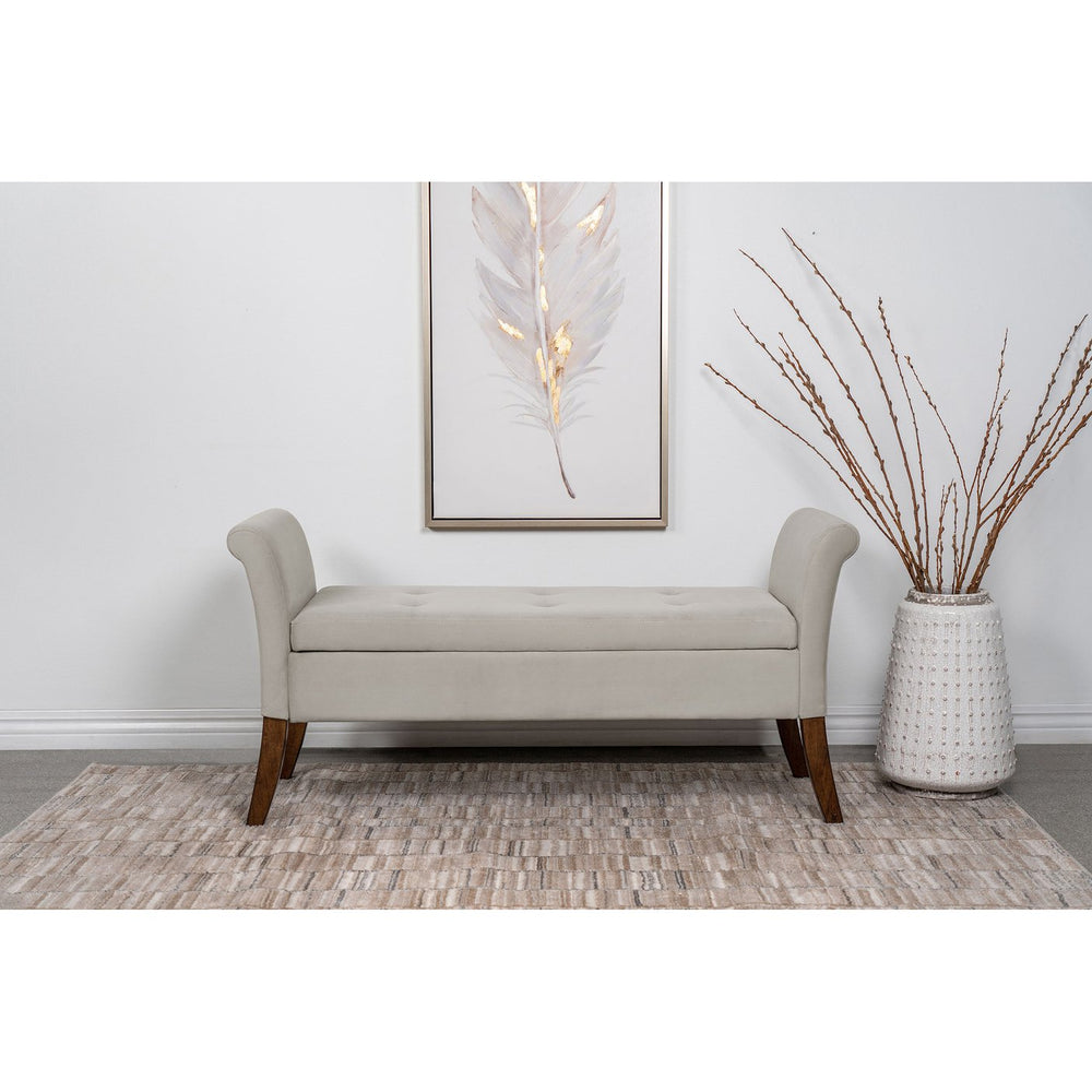 English Elm Pasley Velvet Button Tufted Rolled Arm Lift Top Storage Bench for Bedroom Entryway Beige B062P441161