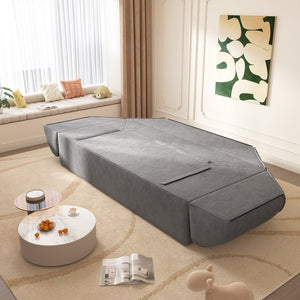 English Elm 3-in-1 Convertible Sofa Bed Sparkling Chenille 79.5" Deep Seat 3-Seater with Chaise & Pillows Grey W3219P369308