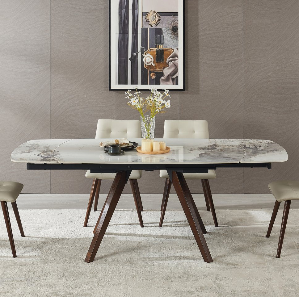 English Elm Retractable Sintered Stone Extendable Dining Table Seats 8 Modern Minimalist Base W5630P456161