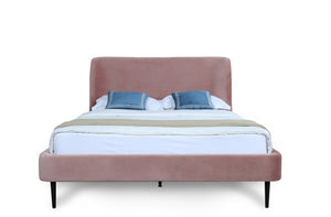 English Elm Queen Velvet Upholstered Bed Arched Headboard Mid Century Modern Bedroom Frame Pink+Black B365S00149