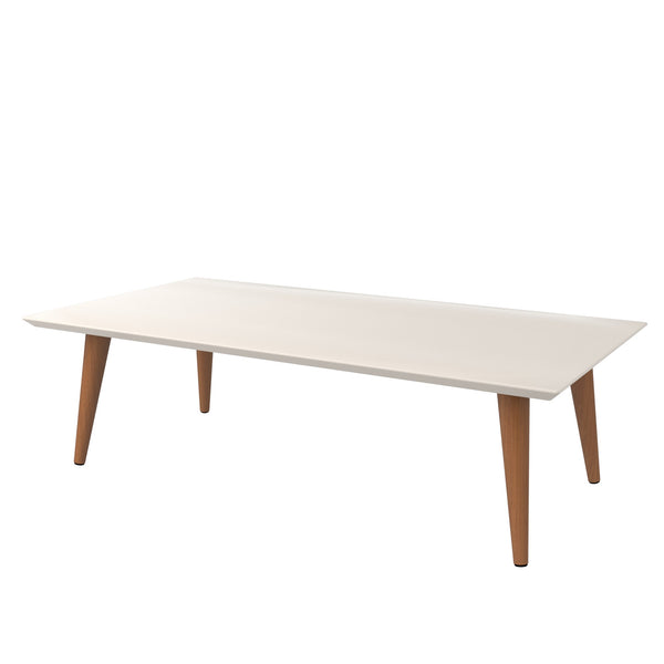 English Elm Utopia 40" Coffee Table with Lacquered Rectangular Top and Solid Wood Splayed Legs for Style and Durability Off White B365P398083