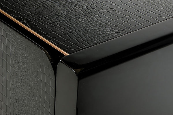 VIG Furniture Talin Black Crocodile High-Gloss Buffet With Rosegold Hardware — Glam Storage, 4 Doors, Ready-To-Use VGUN106-180-CROC