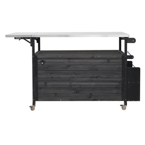 English Elm Foldable Outdoor Kitchen Cart with Stainless Worktop Fir Wood Frame and Lockable Wheels Black N719P380279B