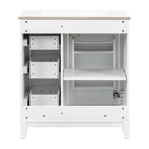 English Elm 30-inch Modern Bathroom Vanity with Ceramic Basin, Rubberwood Frame, Soft-Close Drawers & Organized Storage White N729P290689K