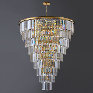 English Elm 48-Inch Gold Tiered Crystal Chandelier — 45-Light E12, 580 Crystal Rods, Mirror Finish, Dramatic Foyer Statement W2869S00030
