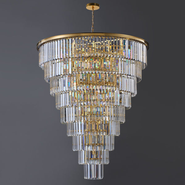 English Elm 48-Inch Gold Tiered Crystal Chandelier — 45-Light E12, 580 Crystal Rods, Mirror Finish, Dramatic Foyer Statement W2869S00030