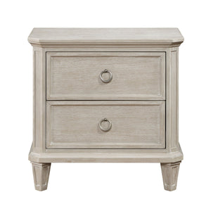 English Elm Light Oak Veneer Nightstand Two Drawers with Clipped Corners Weathered Nickel Rings Elegant Bedroom Accent B011P207857