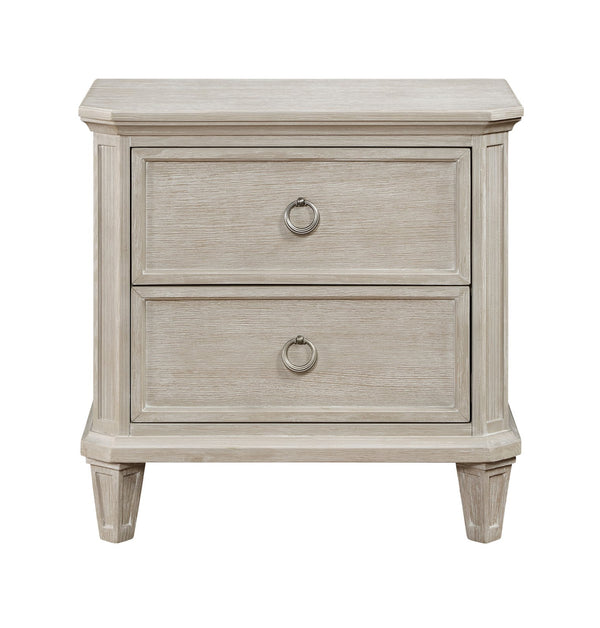 English Elm Light Oak Veneer Nightstand Two Drawers with Clipped Corners Weathered Nickel Rings Elegant Bedroom Accent B011P207857