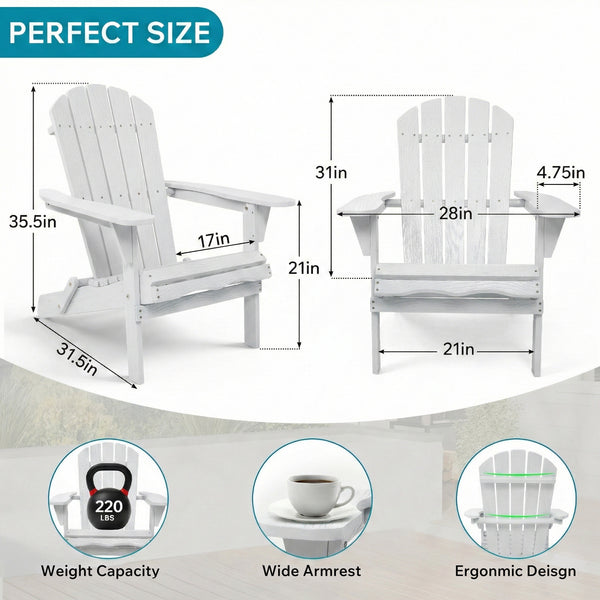 English Elm Wood Folding Adirondack Chair Solid Hemlock Embossed Grain Outdoor Patio Lounge Seat White W1390P462298
