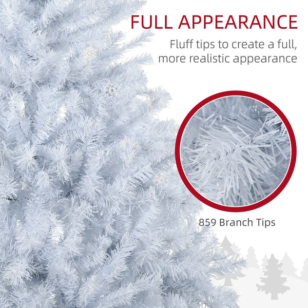 English Elm HOMCOM 6ft Prelit White Artificial Christmas Tree with 638-859 Branches, 220-250 Warm White LEDs, Auto-Open, Flame-Retardant Décor W2225P217081