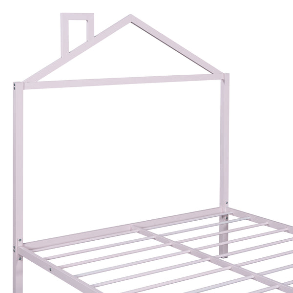 English Elm Full Metal Platform Bed with House-Style Headboard, Two Smooth Storage Drawers, Sturdy 350lb Capacity Pink MF320571AAH