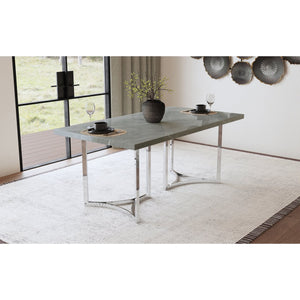 English Elm Savona Rectangular Faux Marble Dining Table with Chrome Double Pedestal Seats Six B062S01674
