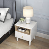 Hearth and Haven Hike Nightstand with Open Storage, Drawer and Leather Handle, White W1781P148617