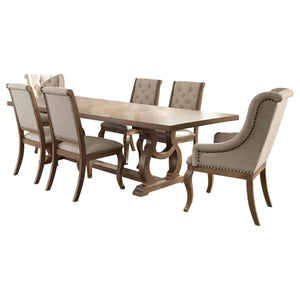 English Elm Fremont 7-Piece Barley Brown And Cream Dining Set – Elegant, Durable Wood With Cozy Upholstery B062S01025